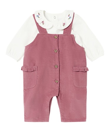 Haine - Set 2 piese - Salopeta + bluza maneca lunga si guler cu volan