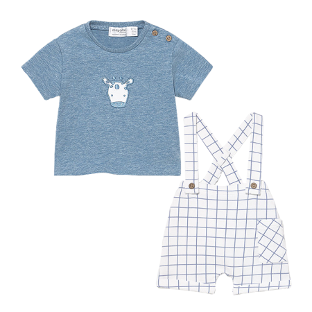 Haine  Incaltaminte Accesorii - Set 2 piese - Salopeta cu carouri si tricou - Mayoral 4-6 luni