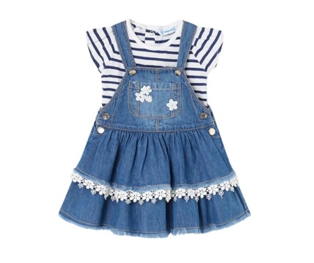 Compleuri - Set 2 piese - Salopeta fusta blugi cu bretele + tricou - Mayoral  2 ani