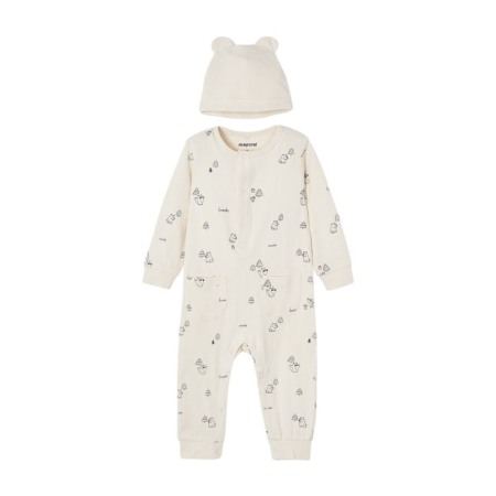 Salopete - Set 2 piese Salopeta si caciulita Bej- Mayoral 3 ani