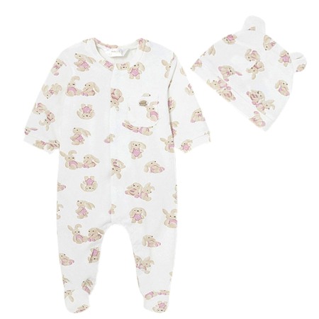 Haine  Incaltaminte Accesorii - Set 2 piese Salopeta si caciulita  iepurasi roz- Better Cotton- Mayoral  2-4 luni (65 cm)