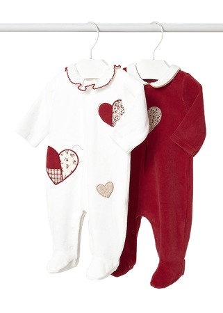 Haine - Set 2 salopete (pijamale) - alb/grena
