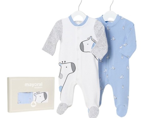 Salopete - Set 2 salopete (pijamale) din bumbac sustenabil Girafe - Mayoral 0-1 luni