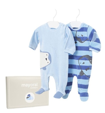 Salopete - Set 2 salopete (pijamale) ECOFRIENDS - Catifea - Pinguini - Mayoral 4-6 luni