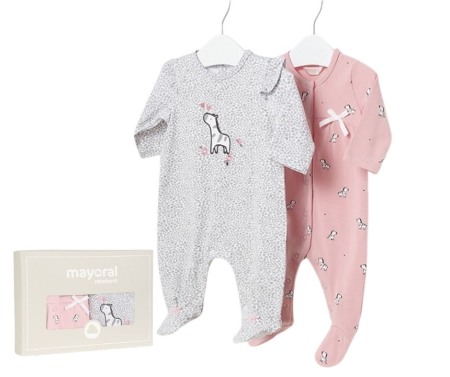 Salopete - Set 2 salopete  (pijamale) imprimeu bumbac sustenabil Zebre - Mayoral 2-4 luni