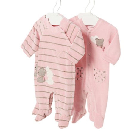 Salopete - Set 2 salopete (pijamale) Ursuleti/buline de plus bumbac BCI nou-nascut - Mayoral 2-4 luni (65 cm)