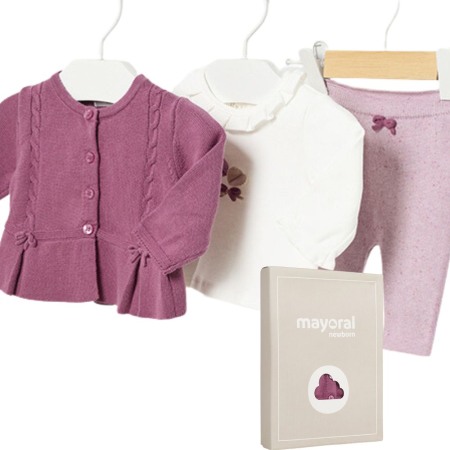 Haine  Incaltaminte Accesorii - Set 3 piese Magenta tricot bumbac BCI nou-nascut - Mayoral 4-6 luni (70 cm)