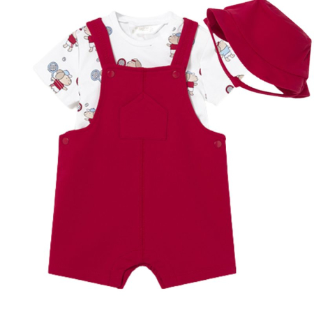 Noua colectie Mayoral - Set 3 piese - Salopeta cu bretele, palarie si tricou - Mayoral