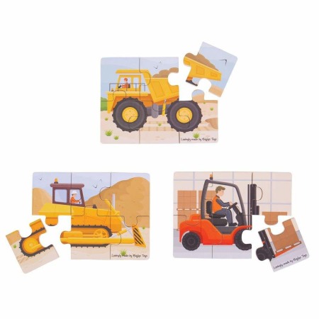 Jucarii Jocuri Activitati - Set 3 puzzle din lemn - Vehicule pentru constructii