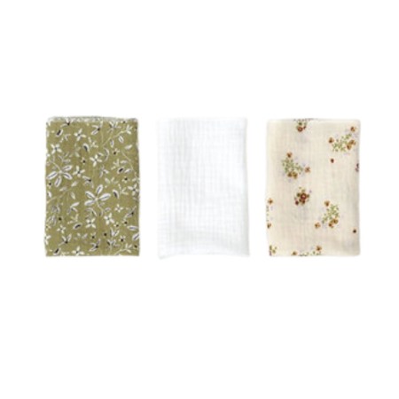 Prosoape - Set 3x batistute muselina Almond, White, Flowers - Buva