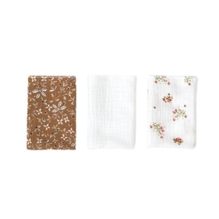 Prosoape - Set 3x batistute muselina Caramel, White, Flowers - Buva