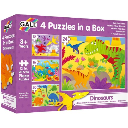 Jucarii Jocuri Activitati - Set 4 puzzle-uri Dinozauri (12, 16, 20, 24 piese)