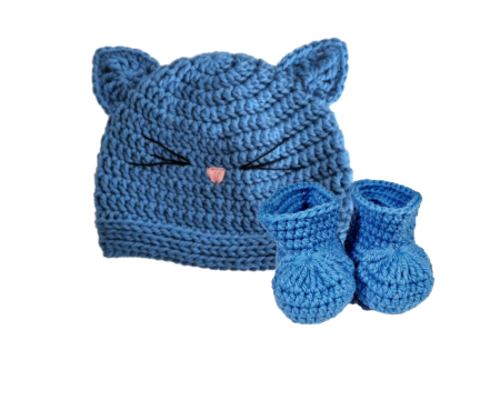 Accesorii - Set Caciulita si botosi - Pisicuta albastra 0-6 luni