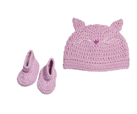 Cadouri - Set - Caciulita si botosi - Pisicuta roz - Maimutzeria Tiarra 0-6 luni