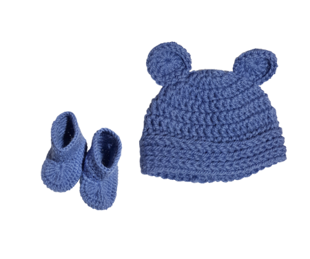Cadouri - Set Caciulita si botosi - Ursulet albastru 0-6 luni