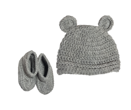 Cadouri - Set - Caciulita si botosi - Ursulet gri - Maimutzeria Tiarra 0-6 luni
