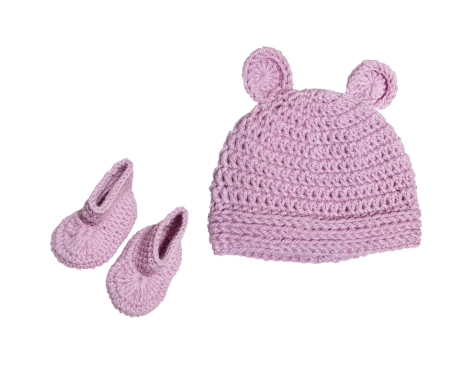Cadouri - Set - Caciulita si botosi - Ursulet roz - Maimutzeria Tiarra 6-12 luni