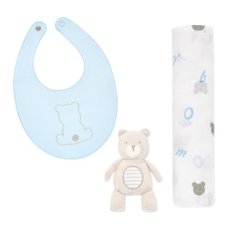 Cadouri - Set cadou - muselina, bavetica si ursulet - bleu