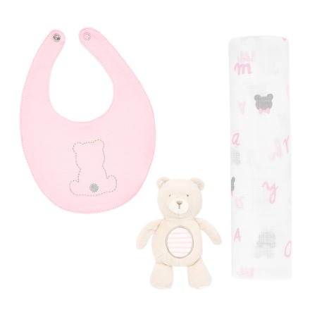 Cadouri - Set cadou - muselina, bavetica si ursulet - roz