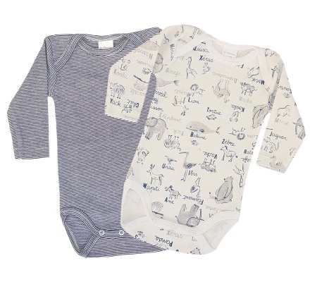 Body-uri - Set de 2 body cu maneca lunga Alb/Albastru alb  Zoo
