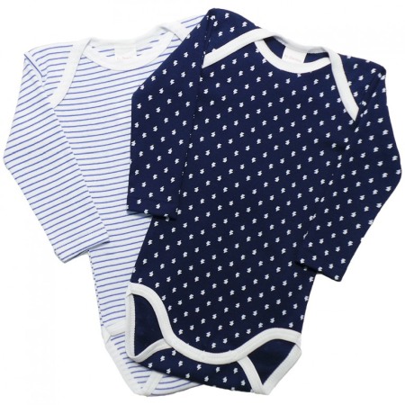 Body-uri - Set de 2 body cu maneca lunga Albastru-alb 18 luni