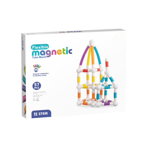 Jocuri - Set de constructie STEM magnetic -  Tuburi flexibile (57 piese)
