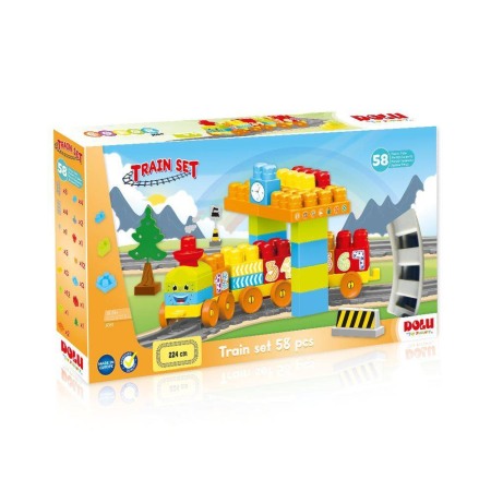 Jucarii Jocuri Activitati - Set de constructii cu trenulet - 58 piese