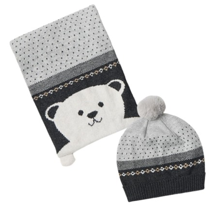 Caciuli Palarii Sepci - Set Gri caciula si fular ursulet bebe  - Mayoral    12 luni (80 cm)