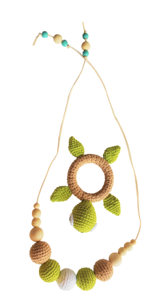 Jucarii Jocuri Activitati - Set jucarii crosetate manual pentru dentitie si colier alaptare - Testoasa - Maimutzeria Tiarra