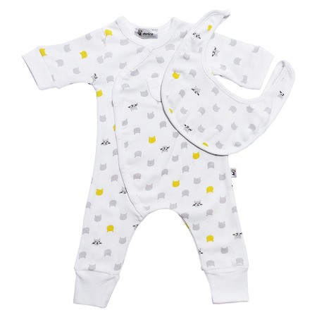 Salopete - Set salopeta cu maneca lunga Pisoi cu Baveta 12 luni