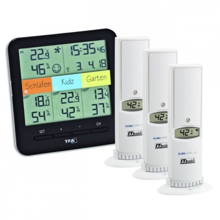 Statii meteo - Sistem meteo SmartHome cu termo-higrometru si 3 senzori wireless, comunicare cu smartphone WEATHERHUB, TFA 31.4007.02