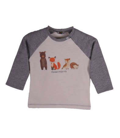 Tricouri - Tricou gri/bej cu maneca lunga Animale din padure 6 luni