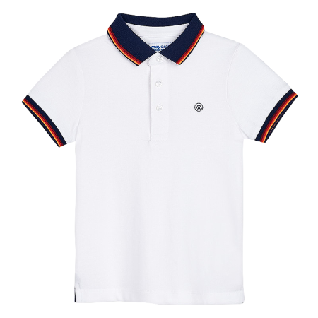 Tricouri - Tricou polo clasic cu maneca scurta - Alb/Bleumarin/Portocaliu - Mayoral 7 ani