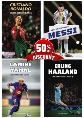 Cărți - Set Top 4 Cărți Colecția Fotbaliști Celebri: Cristiano Ronaldo, Lionel Messi, Lamine Yamal și Erling Haaland