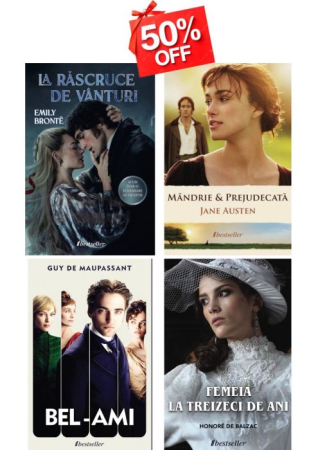 Set Top 4 Romane Clasice: "La răscruce de vânturi", "Bel-Ami", "Mândire și Prejudecată" și "Femeia la 30 de ani"