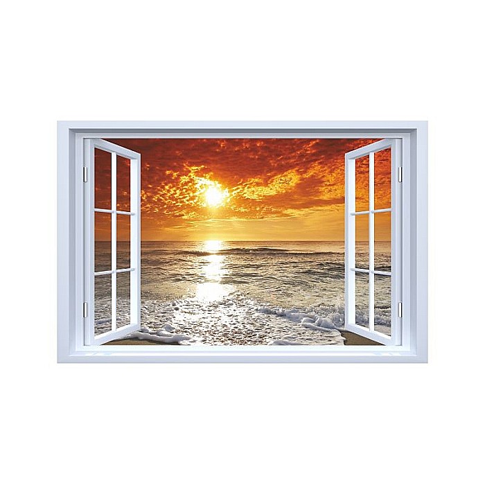 Sticker decorativ fereastra fantezie 3D apus de soare la mare [1]