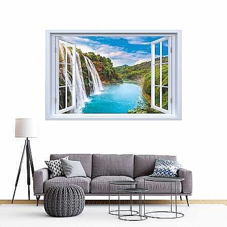 Sticker decorativ fereastra fantezie 3D cascada lac munte [2]