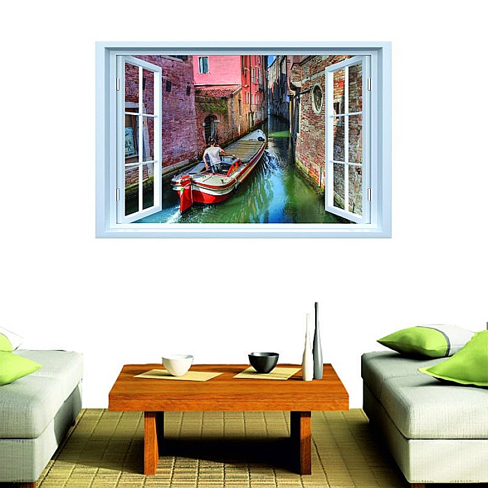 Sticker decorativ fereastra fantezie 3D gondola canal Venetia [2]