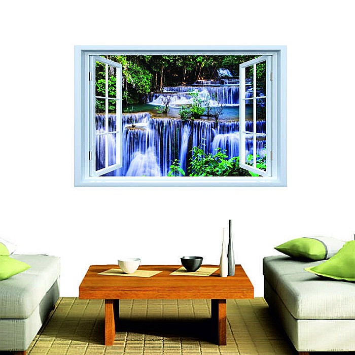 Sticker decorativ fereastra fantezie 3D padure tropicala [2]