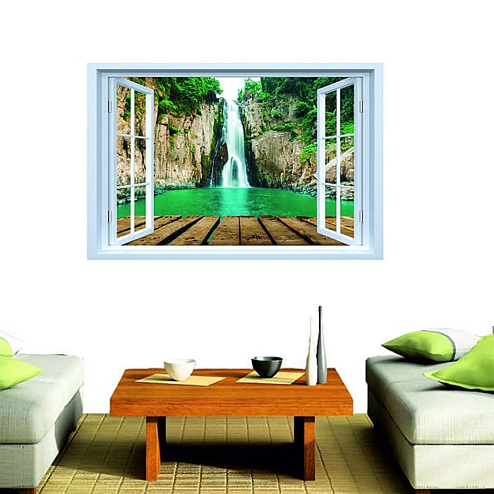 Sticker decorativ fereastra fantezie 3D ponton cascada [2]