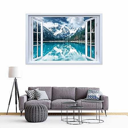 Sticker decorativ fereastra fantezie 3D reflexie munte in lac [2]