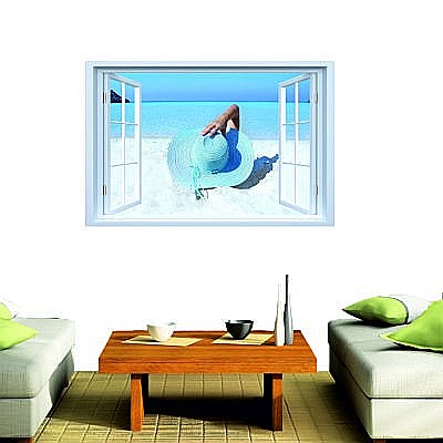Sticker decorativ fereastra fantezie 3D vedere la mare [2]