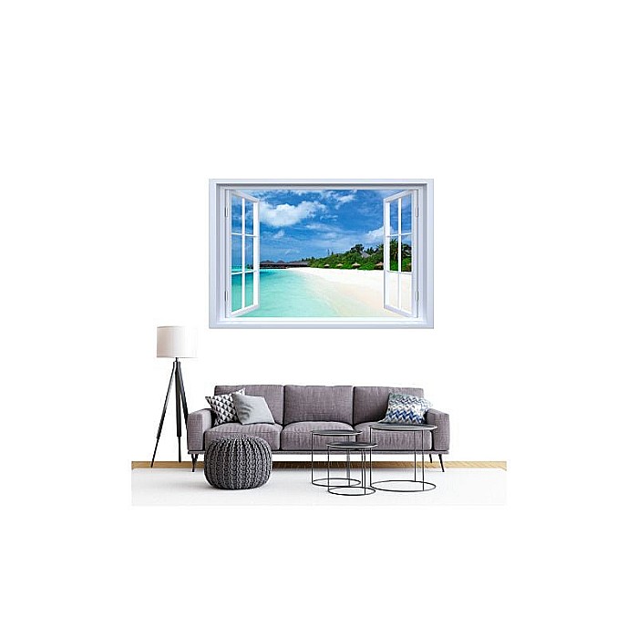 Sticker decorativ fereastra fantezie 3D vedere plaja Maldive [2]