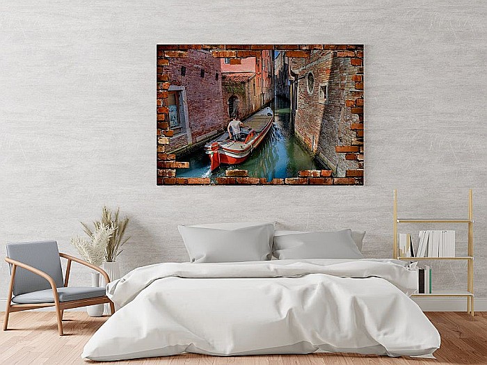 Sticker perete 3D canal Venetia gondola [3]