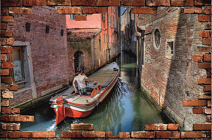 Sticker perete 3D canal Venetia gondola [2]
