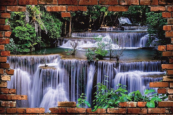 Sticker perete 3D cascada padure tropicala [2]