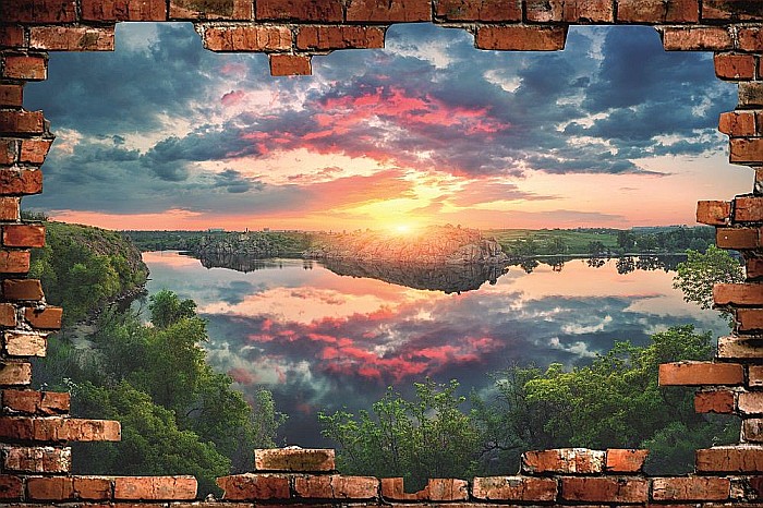 Sticker perete 3D lac apus vara [2]