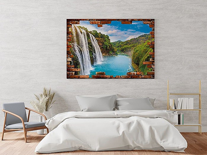 Sticker perete 3D munte cascada lac [3]