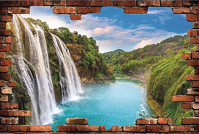 Sticker perete 3D munte cascada lac [2]