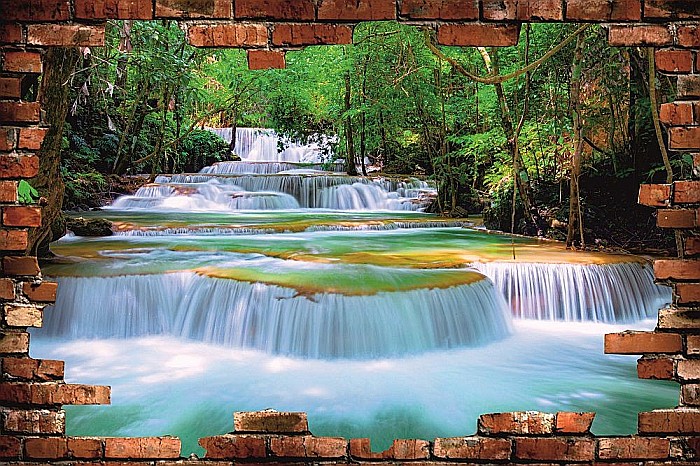 Sticker perete 3D padure cascada [2]